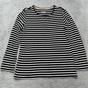 Chicos Ultimate Tee Shirt Womens M/8 Chicos Sz 1 Black White Striped Nautical